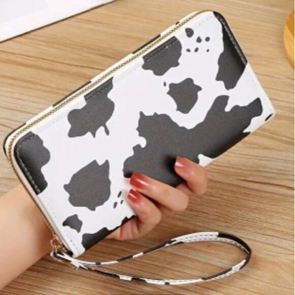 Cow Print Wallet Black & White Cottagecore Country Western Rodeo - Picture 1 of 4